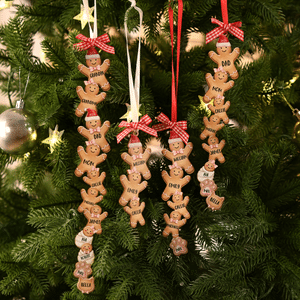 Personalized Cute Gingerbread Man Red Plaid Bow Basswood Christmas Ornament with 1-14 Name and Year Christmas Gift for Family