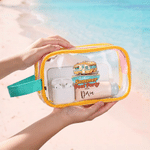 Personalised Palm Campervan Summer Pool Party Transparent Makeup Bag with Wrist Strap and Name Summer Holiday Pool Party Gift for Girls
