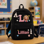 Personalised Cute Cartoon Photo Initial Multicolour Corduroy Backpack with Name Back to School Birthday Gift for Kids Boys Girls