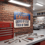 Personalised Garage Knower of Stuff Fixer of Things Vintage Metal Sign with Name Garage Wall Decor Workshop Housewarming Gift for Car Enthusiasts