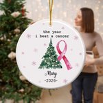 Personalised The Year I Beat A Cancer Acrylic Ceramic Ornament with Name Tree Decor Christmas Gift for Family Friends