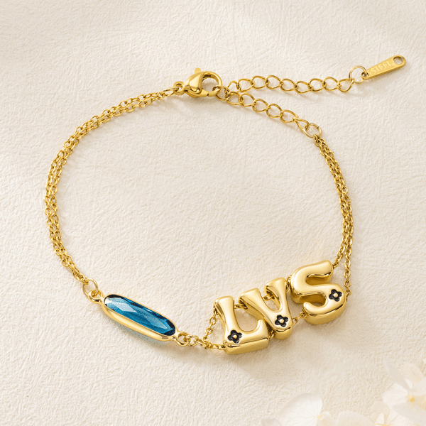 Personalized Exquisite Birthstone Bracelet with Initial Charm Birthday Mother's Day Friendship Gift for Women