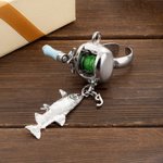 Personalised Mini Rotatable Fishing Reel Pendant Ring Necklace with Detachable Letter and Fish Charm Birthday Gift for Husband Dad Fishing Lover