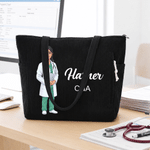 Personalized Birth Flower Medical Staff Photo Large Capacity Corduroy Tote Bag with Name and Text Travel Essential Birthday Gift for Nurse Doctor