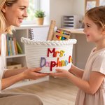 Personalised Rainbow Flower Cotton Woven Storage Basket with Text Teachers' Day Back to School Appreciation Gift for Teachers