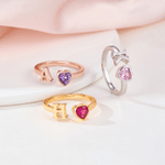 Personalized Heart Birthstone Adjustable Open Ring with Initial Dainty Jewelry Birthday Anniversary Gift for Women Girls
