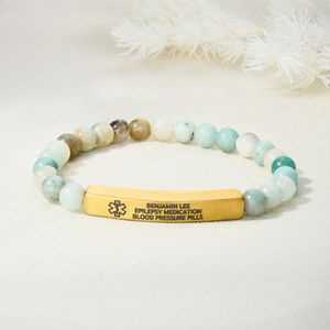 Bracelet d'alerte médicale extensible personnalisé, orné de perles et comportant un texte gravé – Cadeau d'urgence pour les personnes souffrant de diabète, d'allergies ou d'épilepsie