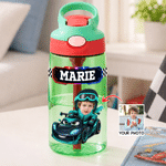 Personalized Fantasy Racing Car Photo 16 oz Water Bottle with Name Outdoor Supplies Back to School Birthday Gift for Kids Students