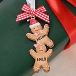 Personalised Cute Gingerbread Man Red Plaid Bow Basswood Christmas Ornament with 1-14 Name and Year Christmas Gift for Family