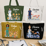 Personalized Birth Flower Medical Staff Photo Large Capacity Corduroy Tote Bag with Name and Text Travel Essential Birthday Gift for Nurse Doctor