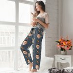 Personalised Horseshoe Paw Print Carrot Funny Face Photo Soft Pyjama Bottoms with Name Daily Wear Birthday Gift for Family Pet Owners