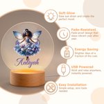 Personalised Black Birth Flower Fairy LED Night Light with Name and Wooden Base Room Decor Birthday Gift for African American Girls