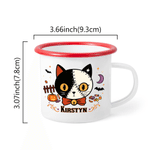 Personalised Halloween Spooky Cat Pumpkin Moon 11 oz Enamel Mug with Name Holiday Decor Halloween Party Gift for Boys Girls