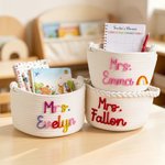 Personalised Rainbow Flower Cotton Woven Storage Basket with Text Teachers' Day Back to School Appreciation Gift for Teachers