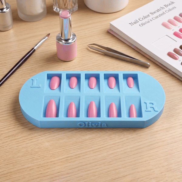 Personalized Multicolour 10-Groove Oval Nail Organizer Tray with Text Desk Decor Anniversary Birthday Gift for Women and Manicurists