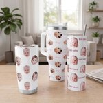 Personalized Cute 1-8 Face Photos 20 oz 40 oz Tumbler with Text and Straw Travel Accessories Birthday Gift for Family Friends
