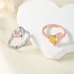 Personalised Half Heart Half Wing Birthstone Sterling Silver Ring with Engraved Text Dainty Jewellery Loss Memorial Sympathy Gift for Women