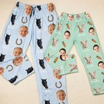 Personalised Horseshoe Paw Print Carrot Funny Face Photo Soft Pyjama Bottoms with Name Daily Wear Birthday Gift for Family Pet Owners