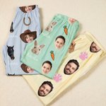 Personalised Horseshoe Paw Print Carrot Funny Face Photo Soft Pyjama Bottoms with Name Daily Wear Birthday Gift for Family Pet Owners