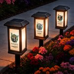 Personalisiertes Solar Grablicht mit Trauerspruch Blumenkranz & Foto | mit Namen & Datum | Garten | Friedhof | Erinnerung Geschenk für Hinterbliebene