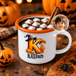 Personalized Halloween Cartoon Character Photo 12 oz Enamel Mug with Name and Initial Halloween Party Gift for Kids