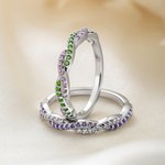 Personalized Wave Sterling Silver Ring with Double Birthstones Dainty Jewelry Birthday Anniversary Gift for Mother Daughter Woman