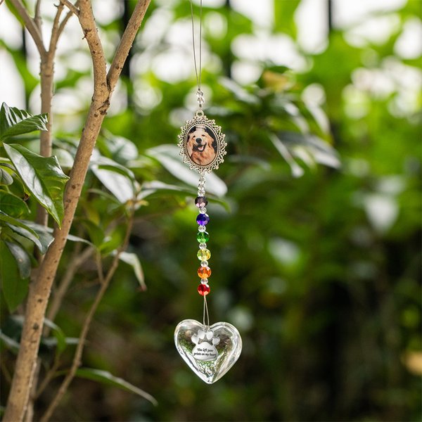 Personalizado You Left Paw Print on My Heart Atrapasol con forma de corazón y pata Rainbow Bridge Pet Loss Gift
