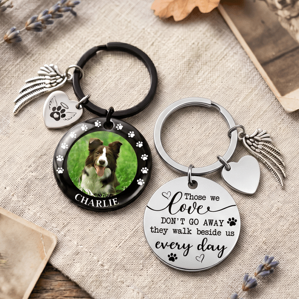 Personalized Angel Wing Paw Heart Pet Photo Keychain with Text Pet Loss Sympathy Memorial Gift for Pet Owner
