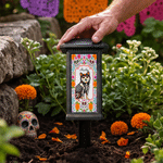 Personalized Waterproof Sugar Skull Pet Photo Solar Garden Light with Name Garden Use Memorial Day of the Dead Gift for Pet Owners Lovers
