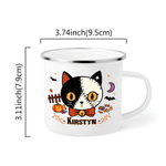Personalised Halloween Spooky Cat Pumpkin Moon 11 oz Enamel Mug with Name Holiday Decor Halloween Party Gift for Boys Girls