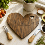 Personalized Heart Shape Name & Date Design Charcuterie Cheese Board with Knife Wedding Party Housewarming Gift for Newlyweds Family