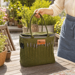 Personalised Birth Flower Multi-Compartment Storage Bag with PU Leather Name Label Anniversary Birthday Gift for Grandma Knitting Lover