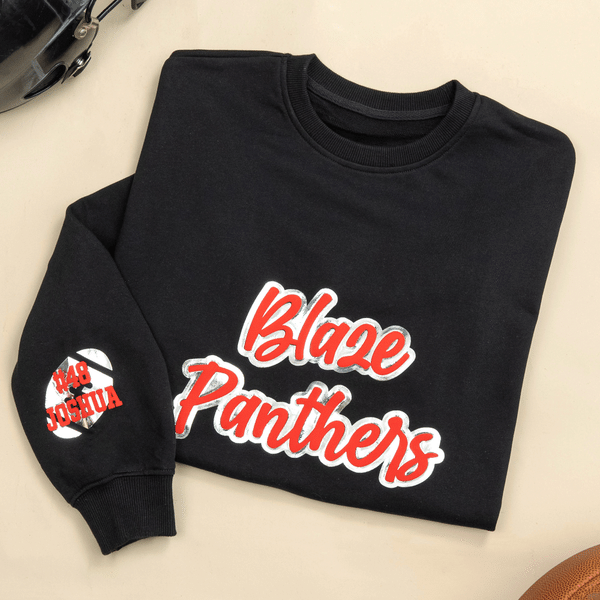 Personalized Puff Embossed Glitter Sports Mascot Sweatshirt with Team Name and Text Daily Wear Back to School Game Day Gift for Teammate Athlete