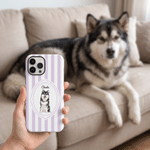 Personalised Watercolour Pet Photo Portrait Striped Phone Case for iPhone Samsung with Name Daily Use Birthday Gift for Pet Lovers