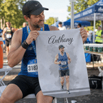 Personalized Watercolour Marathon Themed Quick Dry Sports Towel with Photo Name and Lanyard Marathon Race Day Birthday Gift for Marathon Runners