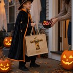 Sac fourre-tout personnalisé sur le thème d'Halloween, avec initiale et grande capacité, cadeau pour la fête d'Halloween (« Trick or Treat ») destiné aux enfants et aux passionnés d'Halloween