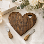 Personalized Heart Shape Name & Date Design Charcuterie Cheese Board with Knife Wedding Party Housewarming Gift for Newlyweds Family