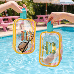 Personalised Palm Campervan Summer Pool Party Transparent Makeup Bag with Wrist Strap and Name Summer Holiday Pool Party Gift for Girls