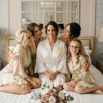 Personalised Glitter Text Ruffled V-Neck Satin Finish Robe Wedding Party Bridal Shower Gift for Bridesmaid Flower Girl