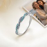 Personalized Wave Sterling Silver Ring with Double Birthstones Dainty Jewelry Birthday Anniversary Gift for Mother Daughter Woman