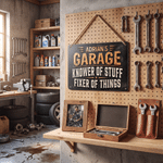 Personalised Garage Knower of Stuff Fixer of Things Vintage Metal Sign with Name Garage Wall Decor Workshop Housewarming Gift for Car Enthusiasts