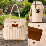 Personalised Birth Flower Multi-Compartment Storage Bag with PU Leather Name Label Anniversary Birthday Gift for Grandma Knitting Lover