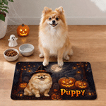 Personalized Halloween Theme Pet Photo Waterproof Pet Feeding Mat with Name Pet Supplies Housewarming Halloween Gift for Pet Owners