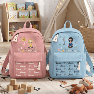 Personalised Birth Flower Cartoon Character Heart Butterfly Floral Backpack with Name Back to School Birthday Gift for Kids