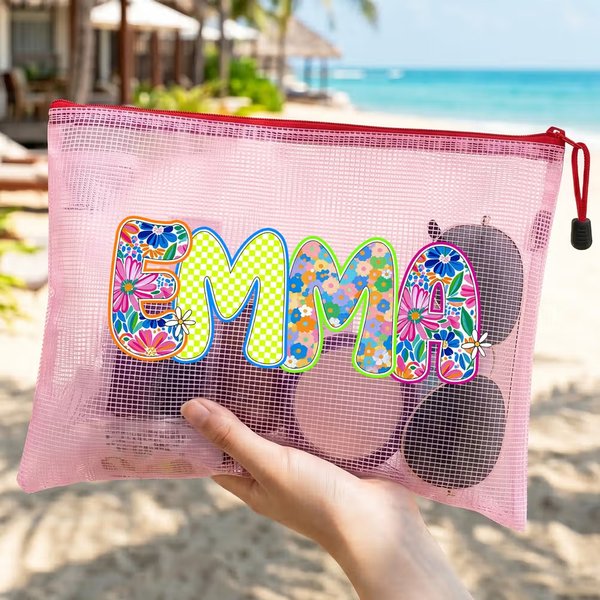Personalized Artistic Name Waterproof Sandproof Beach Bag Pool Bag Summer Vacation Party Gift for Women