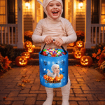 Personalised Halloween Cartoon Character Pumpkin LED Light Bucket Bag with Name and Photo Trick or Treat Halloween Party Gift for Children Boys Girls