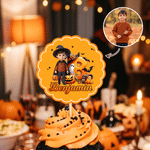 Personalized Halloween Themed Cartoon Character Photo Cupcake Topper with Name and Initial Halloween Party for Children Friend Family
