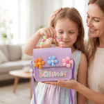 Personalised Cute 3D Flower Beaded Handle PU Leather Handbag with Name Glitter Quicksand Accessory Birthday Back to School Gift for Girls Toddlers