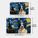 Individuell gestaltete, mehrfarbige PU-Leder-Futtermatte im klassischen Ölgemälde-Stil mit Haustierfoto und Namen – Wohnaccessoire und Geburtstagsgeschenk für Haustierbesitzer und -liebhaber