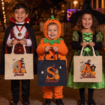 Personalised Halloween Witch Pumpkin Cartoon Kid Photo Large Capacity Jute Bag with Name Halloween Party Trick or Treat Activity Gift for Kids